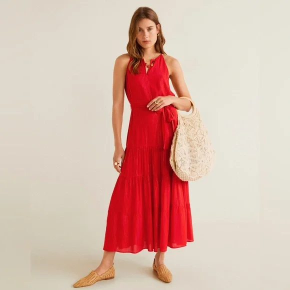 Mango | Dresses | Womens Mng Suit By Mango Red And Gold Maxi Halter Dress  Size Us 2 | Poshmark